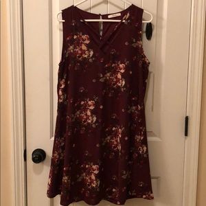 Floral maroon dress with criss cross detail